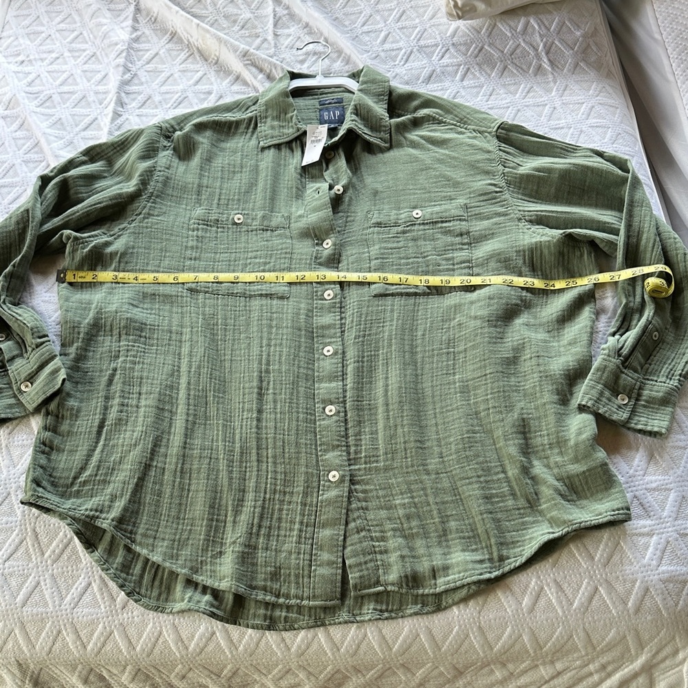 Perfect for spring! GAP gauze oversized olive shirt.